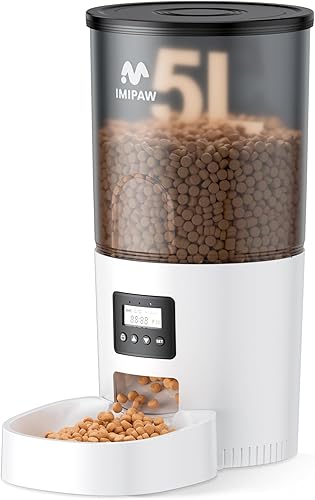 Vista 11 de IMIPAW Alimentadores automáticos para gatos, dispensador de alimentos secos para gatos con temporizador de 3 litros, fuente de alimentación doble