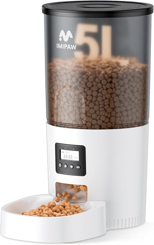 Comedouro automático para gatos IMIPAW com programação de porções, capacidade de 5 L e alimentação dupla