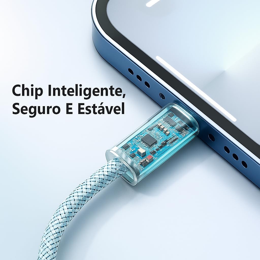 Cabo USB-C Turbo 60W Ultra Rapido 2 metros Tipo C Nylon Trançado e Reforçado Android e Iphone Notebook Tablet Qualidade Premium Carregamento Transferência de Dados - Cor Branca