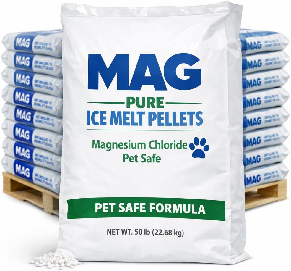 Professional Ice Melt Magnesium Chloride Bulk Pallet Ice Melt - (Pallet of 48 Bags) 50 Lbs Each- Professional Grade-Driveway, Walkway, Parking Lot, Pet Safe, Concrete Safe - Works to -15F