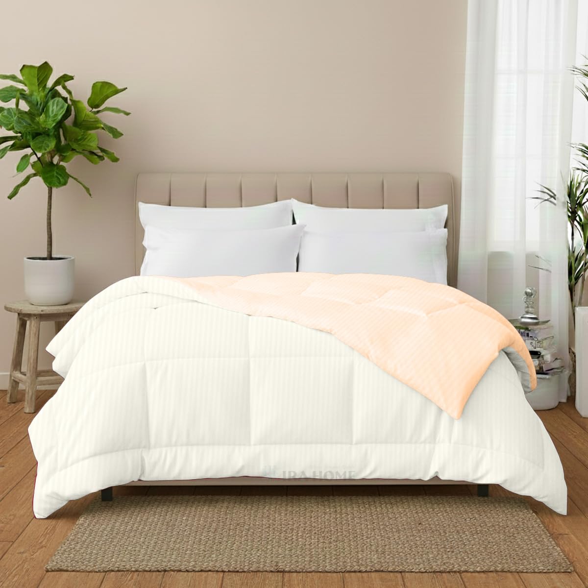 Beautiful Plain Cotton Reversible AC Comforter for Double Bed | 250 GSM Polyfill Filled | Lightweight Soft Quilt for All-Season Use | Double Size Comforter (Ivory White)-image-28