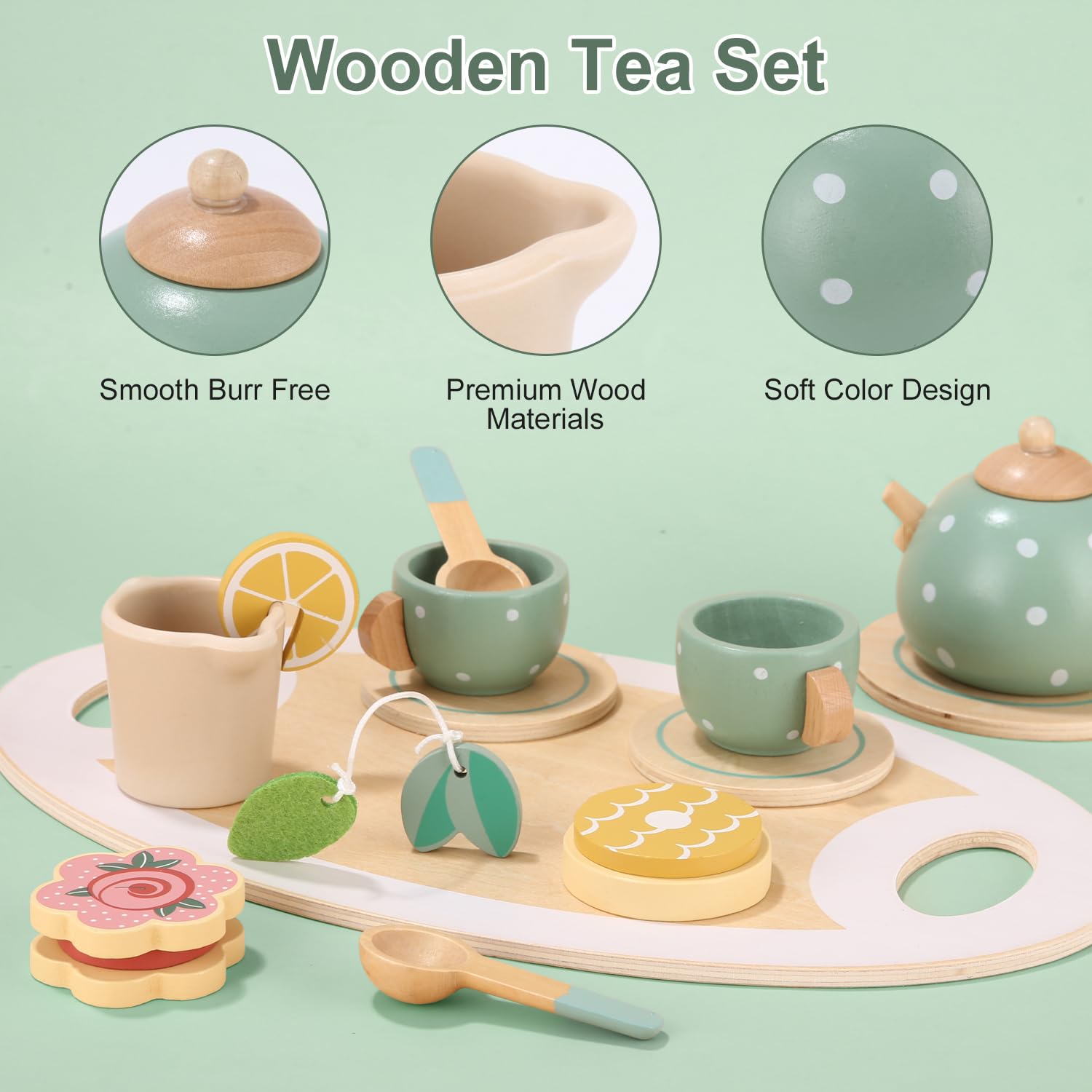 Tea Set For Little Girls 1-3 Wooden Tea Set For Little Girls, Play