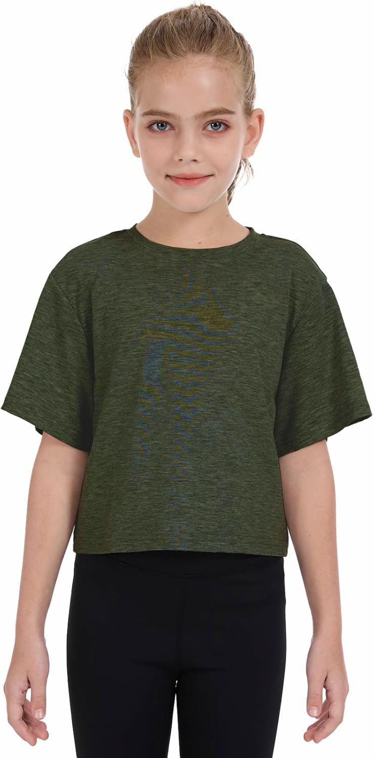 Girls Short Sleeve Crop Tops Kids Fashion Athletic Crew Neck Cropped T Shirts Casual Basic Tees - Image 3