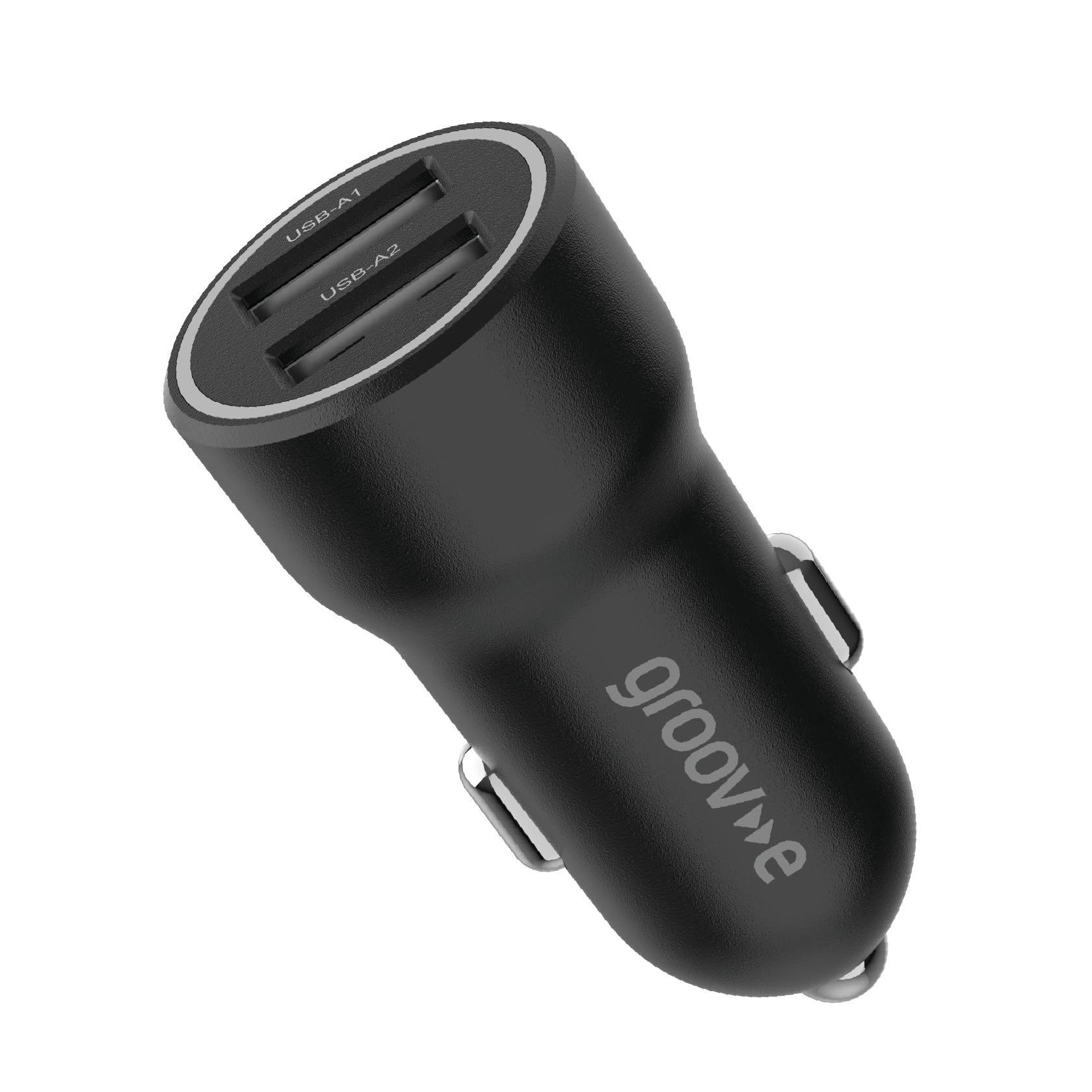 Groov-e Dual USB-A In-Car Charger 15W - 2-Port Car Adaptor for 12V and 24V Sockets, Suitable for Smartphones, Tablets, and USB Accessories - Black