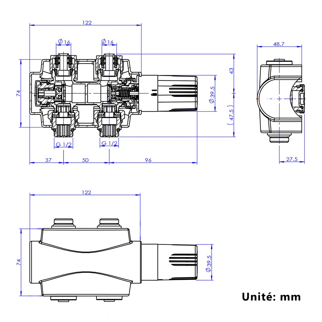 Heilmetz Valvola termostatica, valvola universale con termostato per radiatori, 10 bar, 7 livelli regolabili, kit di collegamento centrale con copertura(bianco)