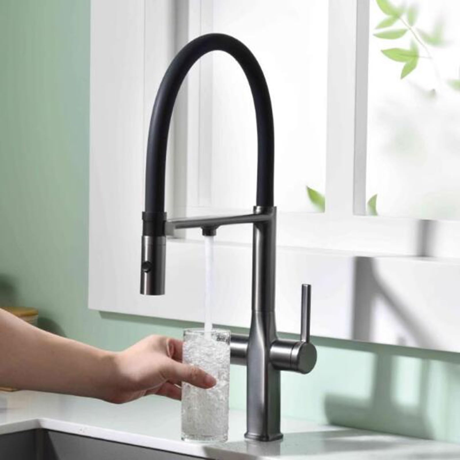 ZQFHSX Kitchen Mixer Tap, Flexible Rotating, Single Hole, Brass Construction, BrushedFinish, Purified Water Features