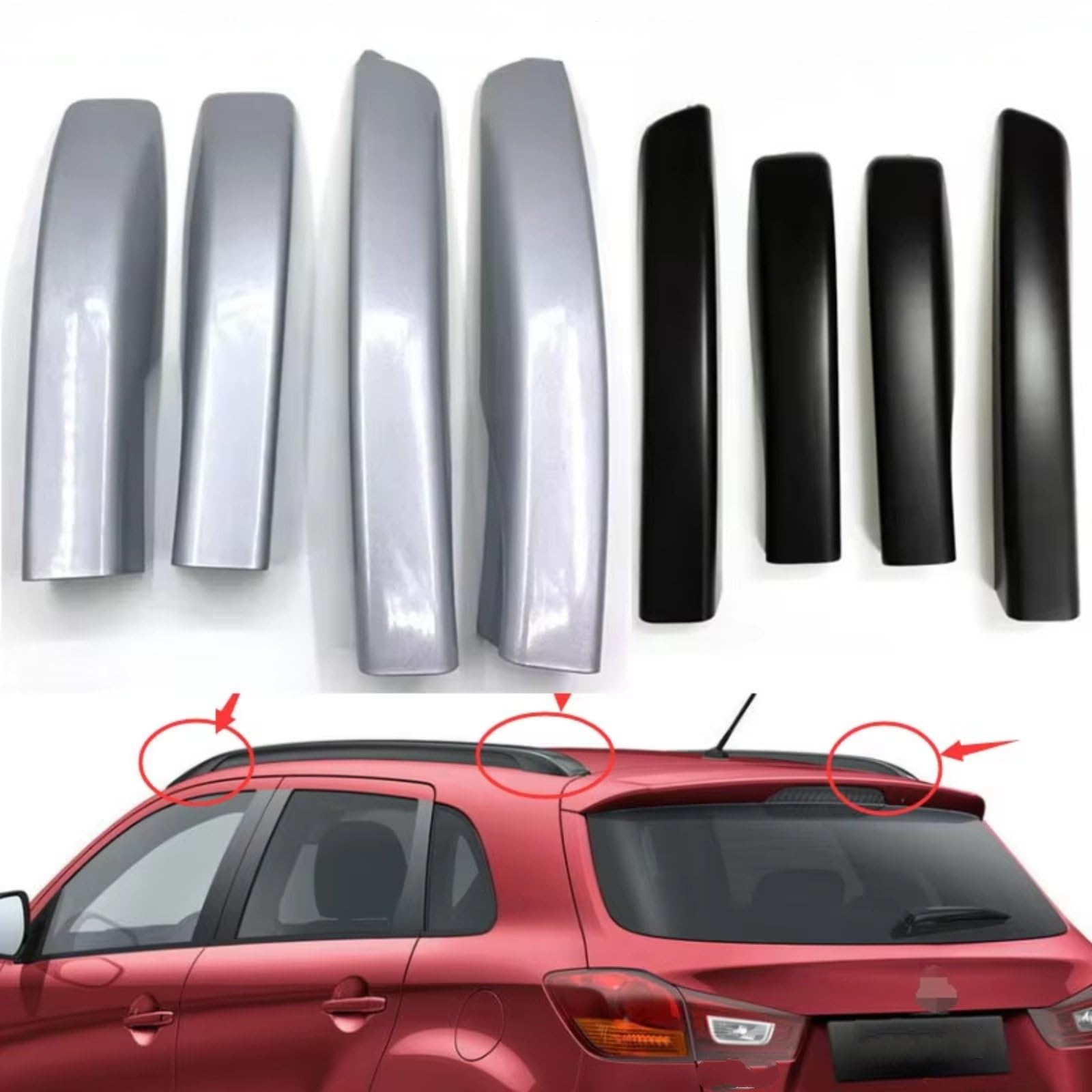 Protector riel portaequipajes Compatible con Mitsubishi para ASX SUV 2013-2019 Cubierta Repuesto para El Extremo del Riel La Barra Equipaje Delantero Y Trasero Automóvil(Black Front Left)