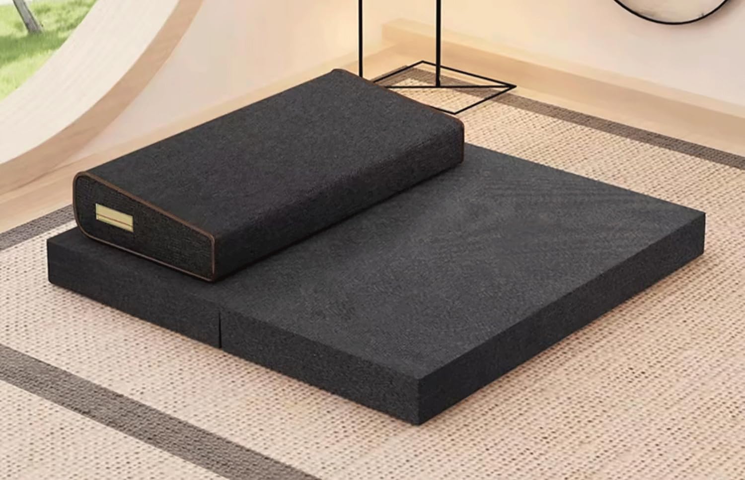 Tapis de méditation en lin noir soulageant les douleurs de dos