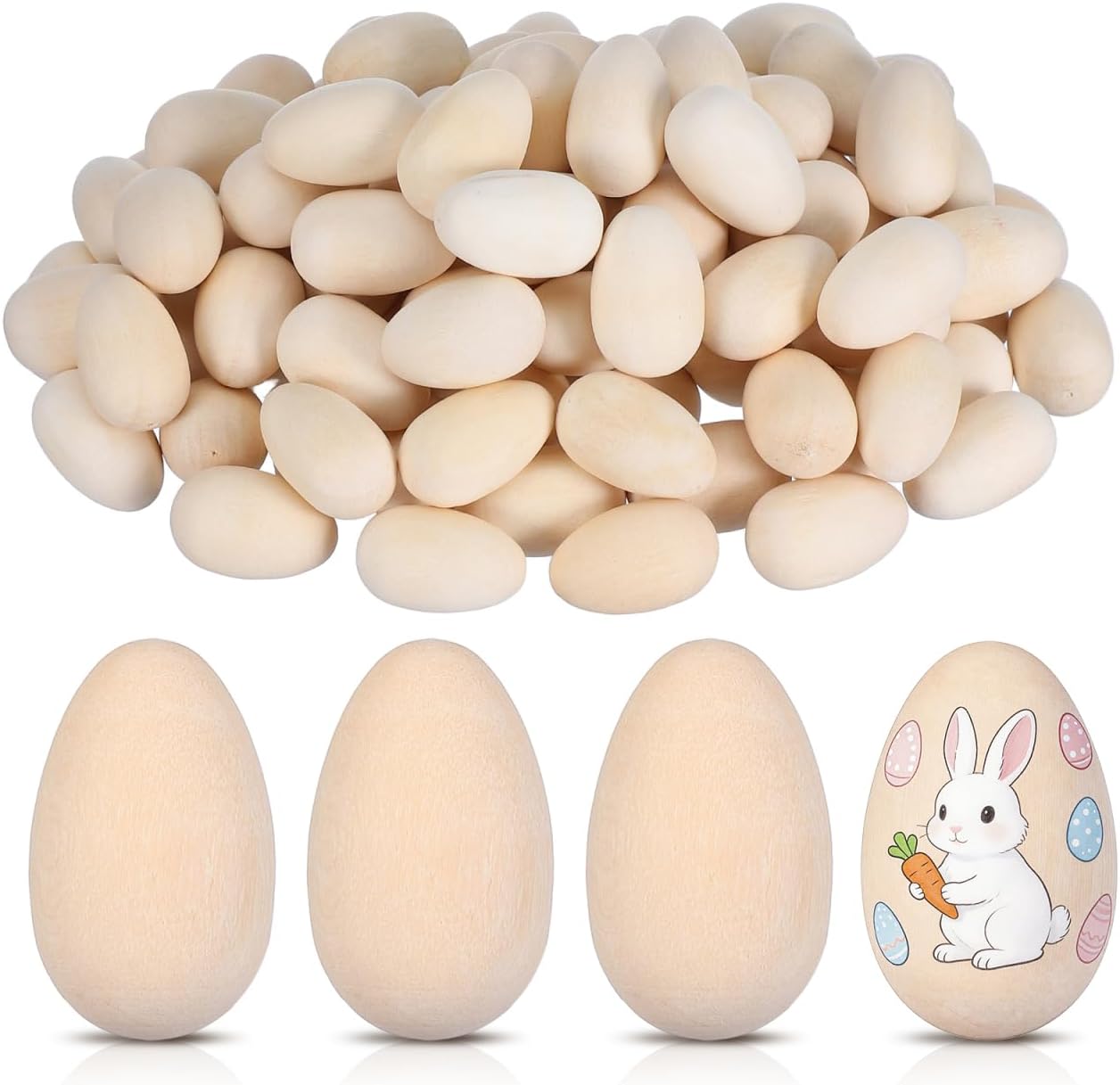 FRCOLOR 100Pcs Wooden Easter Eggs Smooth Unfinished Wood Mini Simulation Fake Eggs for Painting, Easter Party Decorations, Basket Fillers & Chicken Nesting
