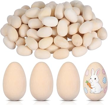 Mini Wooden Eggs for Crafts 100 Pcs Unpainted Micro Easter Decor 18x12mm, Small Fake Wood Blanks for Miniature Dollhouse Scenes & Spring Basket Stuffers