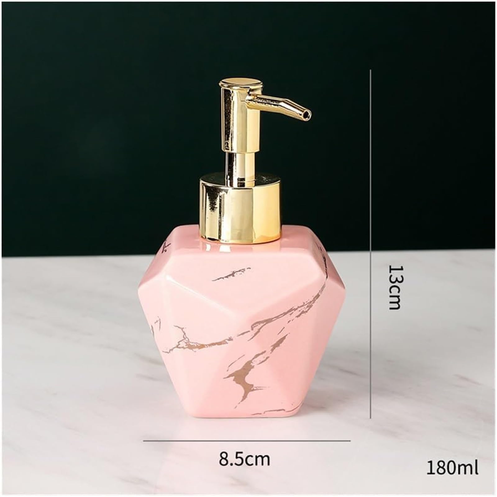 Dispenser di sapone piccolo da banco per bagno e cucina, moderno stile marmo a strisce, in ceramica, dispenser di sapone con pompa (verde)