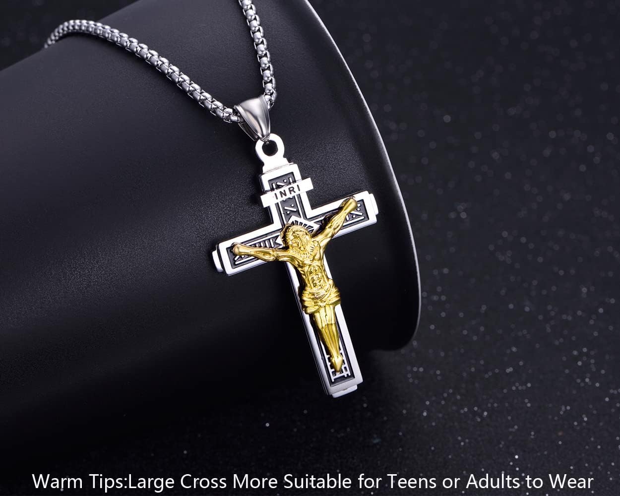 Rehoboth Jesus Christ on INRI Crucifix Cross Large Pendant Necklace for Teens Womens Mens with 24 Inch Stainless Steel Chain - Image 2