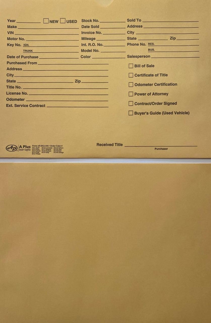 Vehicle Printed Dealer Jackets #511 DSA-546 Buff, 100 Quantity (P*)