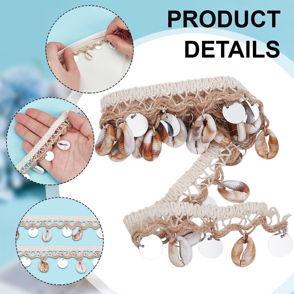 PH PandaHall Shell Fringe Trim Sequin Tassel Trim 1.57 inch Wide Shell Lace Border Ethnic Craft Ribbon Sewing Fabric Trim Boho Braid Trim for Garment Dress Costumes Home Decor Crafts 3 Yards