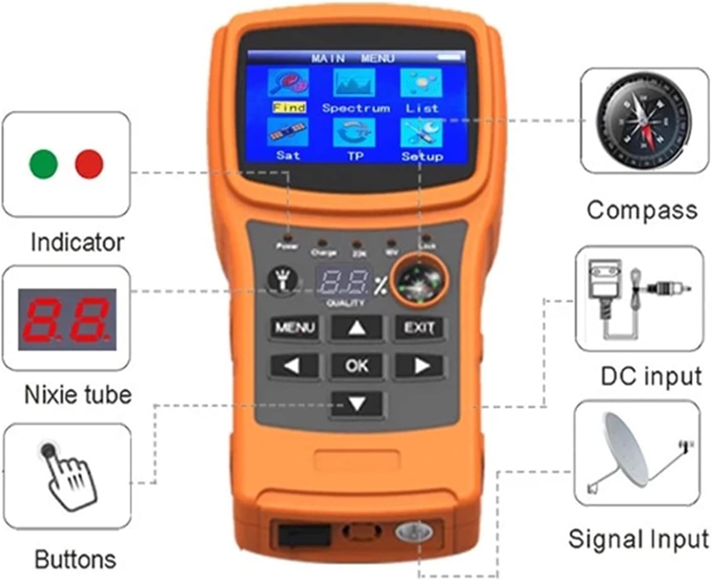 Satellite Finders SF-710 Satellite Finder for Satellite TV Receiver Color Display DISEqC1.0 with USB/Compass Satellite Meter Support DVBS/DVBS2 for Adjusting Sat Dish