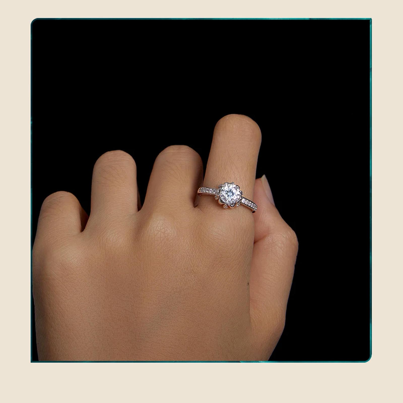 Anillo De Compromiso De Moissanita En Plata De Ley 925 Con Solitario De Diamante Y Moissanita Redonda De 1 Ct, Color D Vvs1 Ex