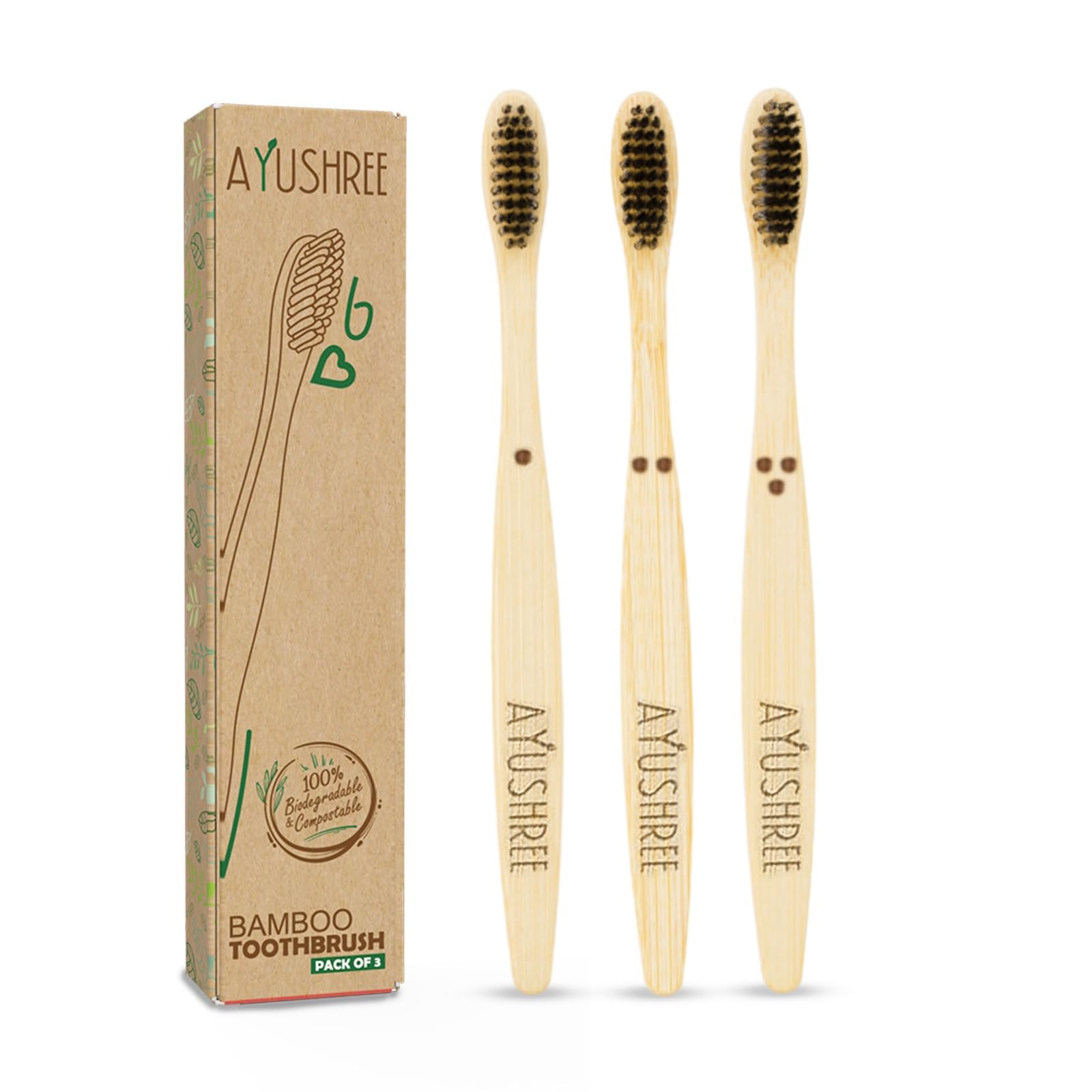 Ayushree Bamboo Toothbrush With Charcoal Activated Soft Bristles - Pack of 3 | Anti Fungus | Bpa Free, Biodegradable And Compostable Handle | Eco-friendly (Pack of 3) (B0D7C2XBGH) Amazon Price History, Amazon Price Tracker