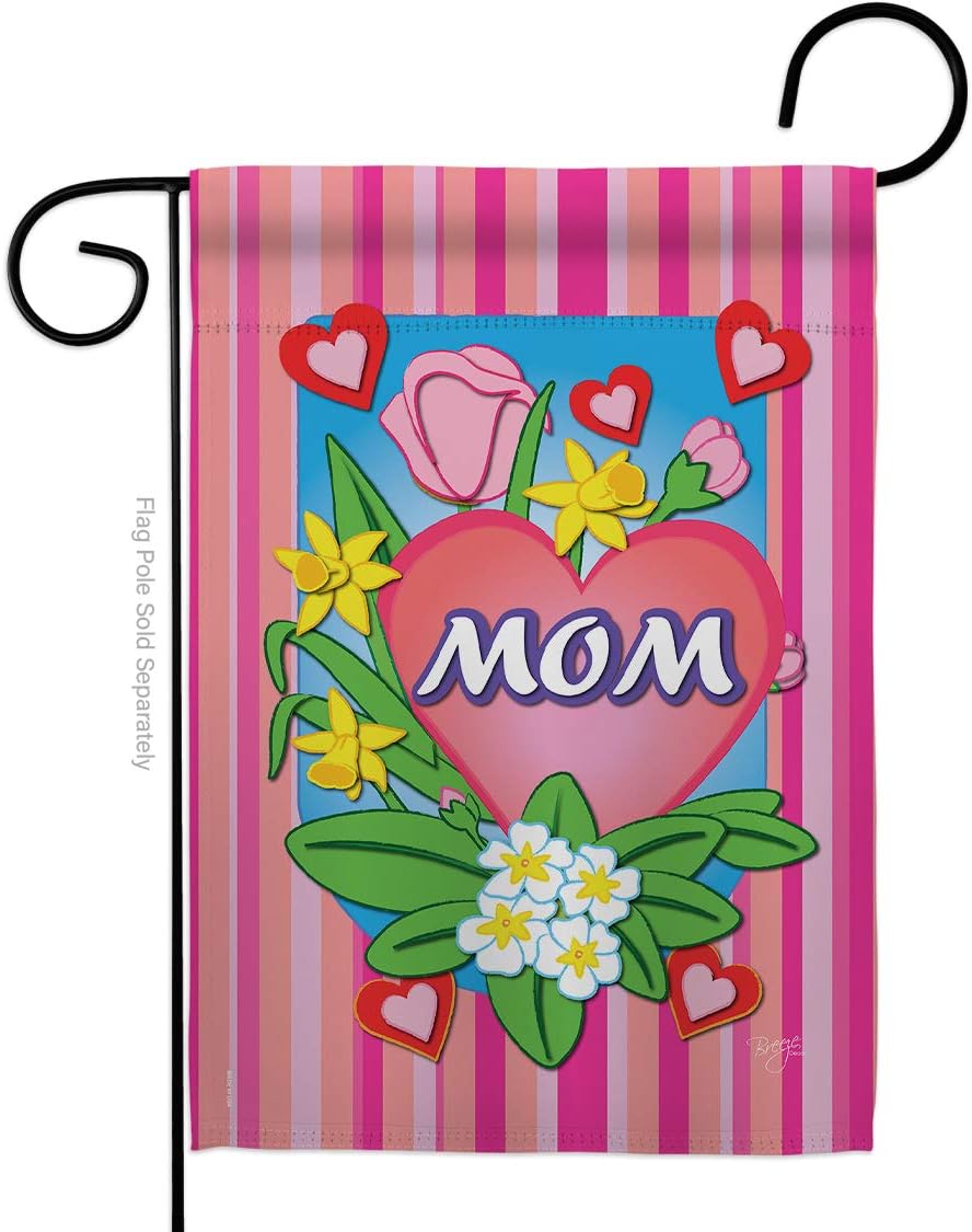 Mom Garden Flag Set Wall Holder Family Mother Day Mama Grandma Love Flowers Parent Sibling Relatives Grandparent Small Decorative Gift Yard House Banner Made In USA 13 X 18.5