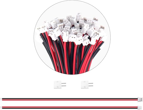 50 Juegos Conectores JST 1.5 ZH, Mini Micro JST ZH 2 Pin Conector Macho con Cable de 150mm 26AWG y Hembra (Negro Rojo) - 5