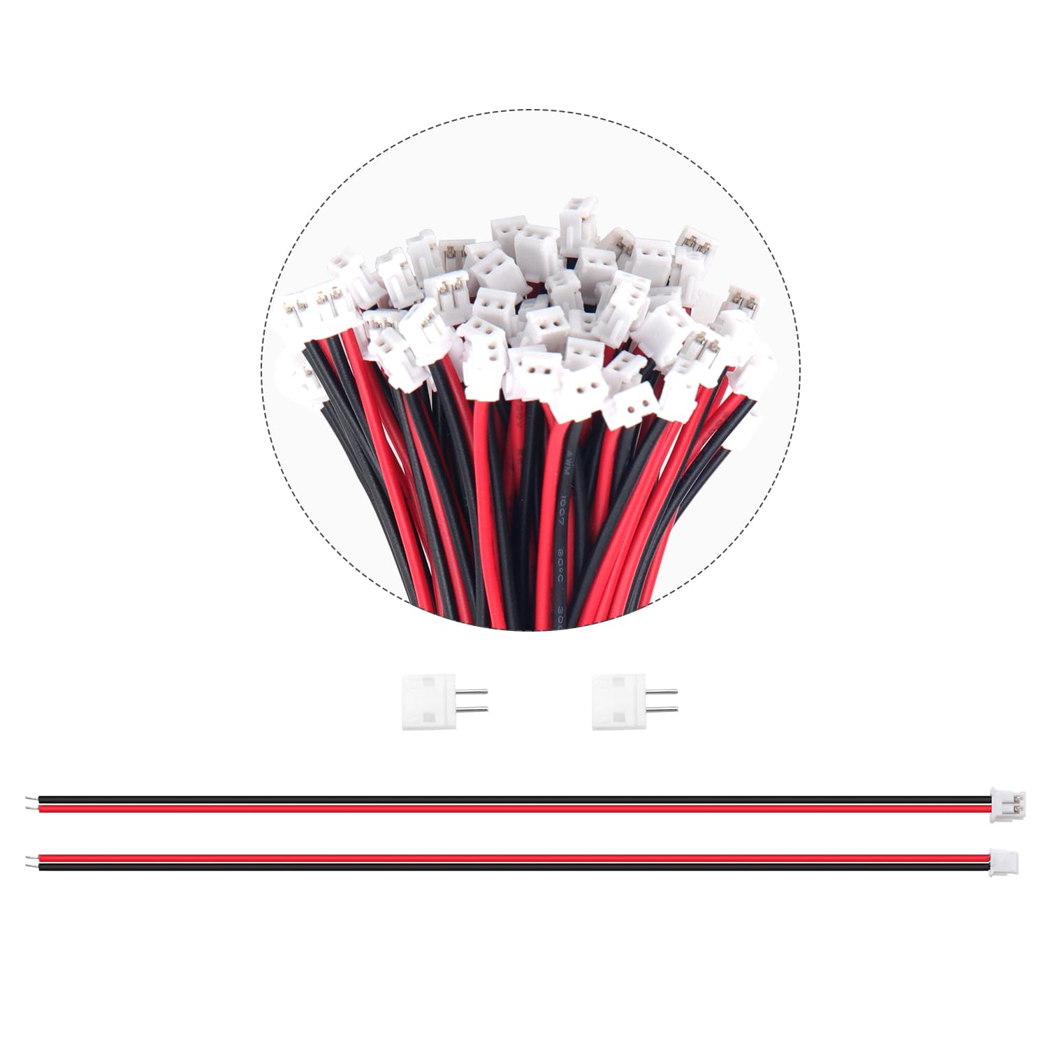 50 Juegos Conectores JST 1.5 ZH, Mini Micro JST ZH 2 Pin Conector Macho con Cable de 150mm 26AWG y Hembra (Negro Rojo) — view 5