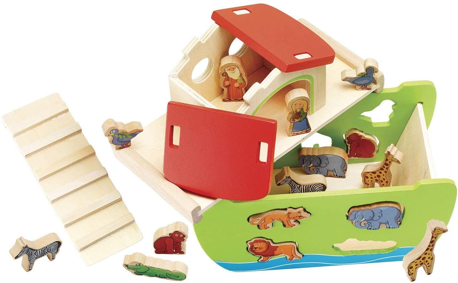 Eichhorn Wooden Noah's Ark Multi-Colour Shape Sorter Toy with 16 Colourful Animal Shapes & 2 Human Figures - Image 4