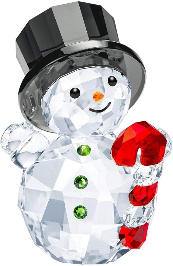 SWAROVSKI Snowman with Candy Cane Figurine, Crystal/Fern