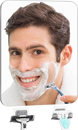 Espejo de ducha sin niebla para afeitar, con soporte para maquinilla, espejo antivaho para baño, 2 ganchos de afeitar, inastillable y sin