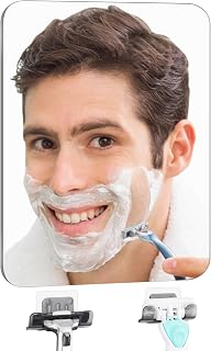 Shower Mirror Fogless Shaving with Razor Holder for Shower, Anti Fog Shower Mirror & includes 2 Razor Hooks & 2 Mirror Hooks, Easy Install & Unbreakable, Mirror for Shower Wall(Small 6.8x5.2in)