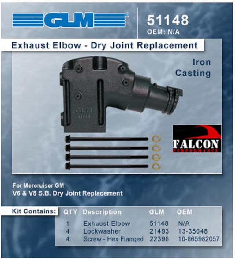 Dry Joint Alternative with 4" Elbow Exh. Manifold kit compatible with Mercruiser Chevy Marine 5.0 5.0L 5.7 5.7L 305 350 .(1) BANK ONLY.