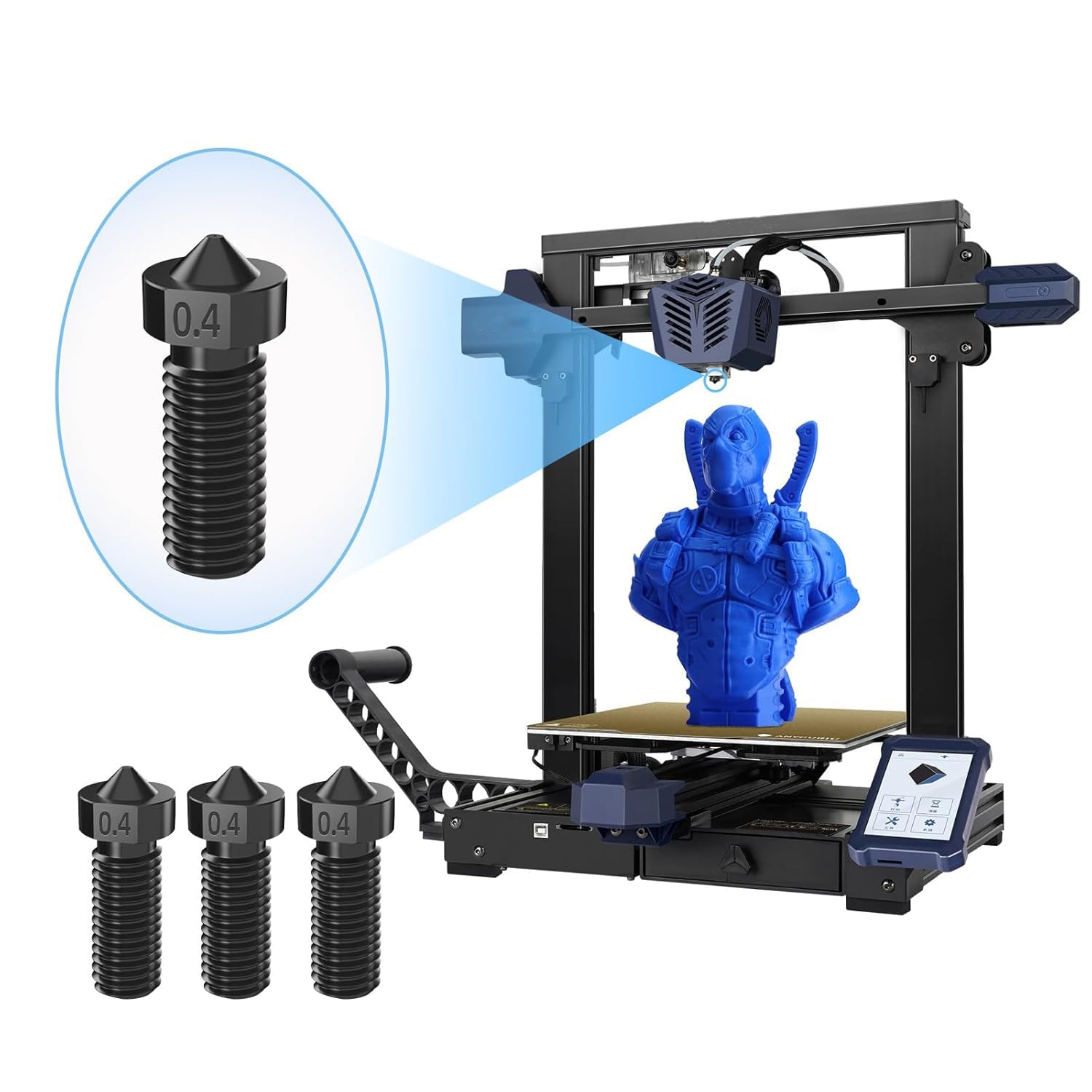 IdeaFormer 5 sztuk dysz Volcano ze stali hartowanej, 0,4 mm, dysza Volcano ze stali hartowanej, do drukarki 3D, do artylerii Sidewinder X1/X2 / Genius do Anycubic Vyper/Kobra Plus/Kobra Max