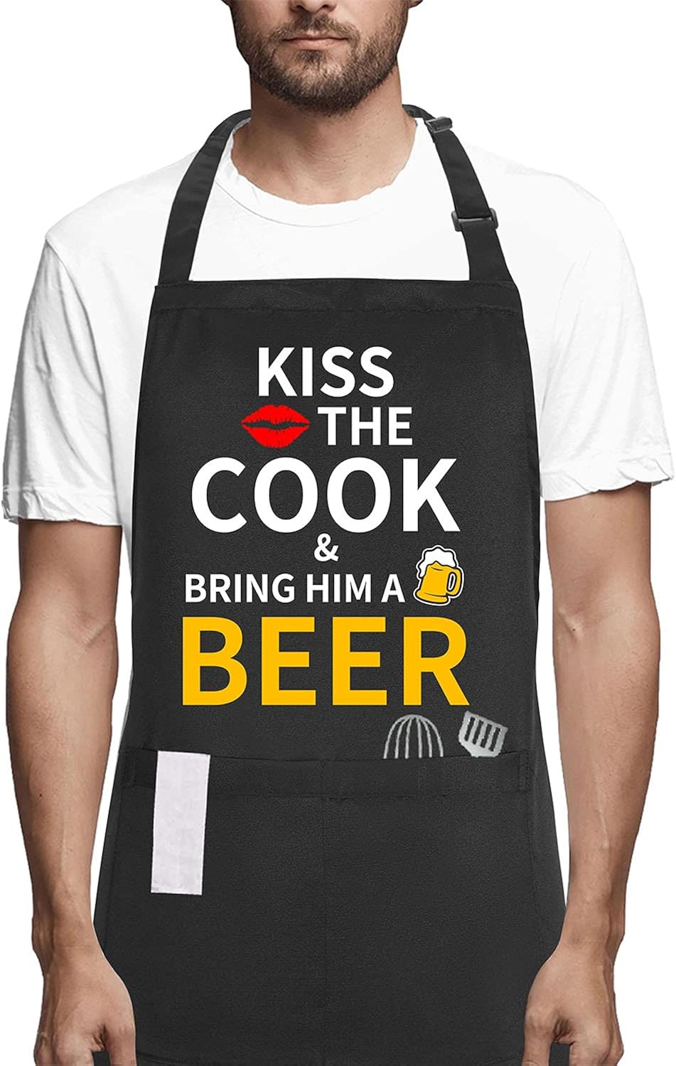 POTALKFREE Funny Chef Aprons for Men with Pockets, Kiss the