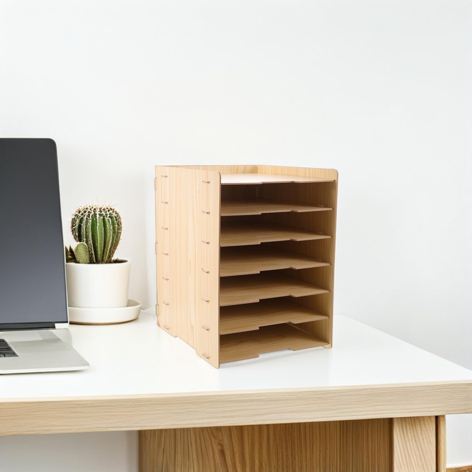 SHINEOFI Portadocumenti con Design Naturale Impilabile in Legno a 7 Livelli Versatile per Organizzare Documenti e Materiali D'ufficio per Scrivanie e Tavoli