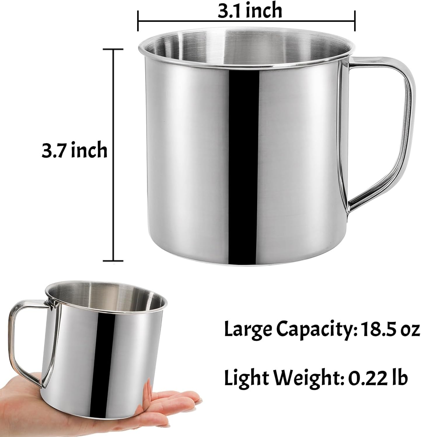 6 Pack Stainless Steel Coffee Mug with Handle, 18.5 Oz Metal Camping Coffee Cup, Unbreakable Portable Hiking Cup Tea Water Drinking Cups for Outdoor Travel, Picnics, Hot Cold Drinks - Image 2