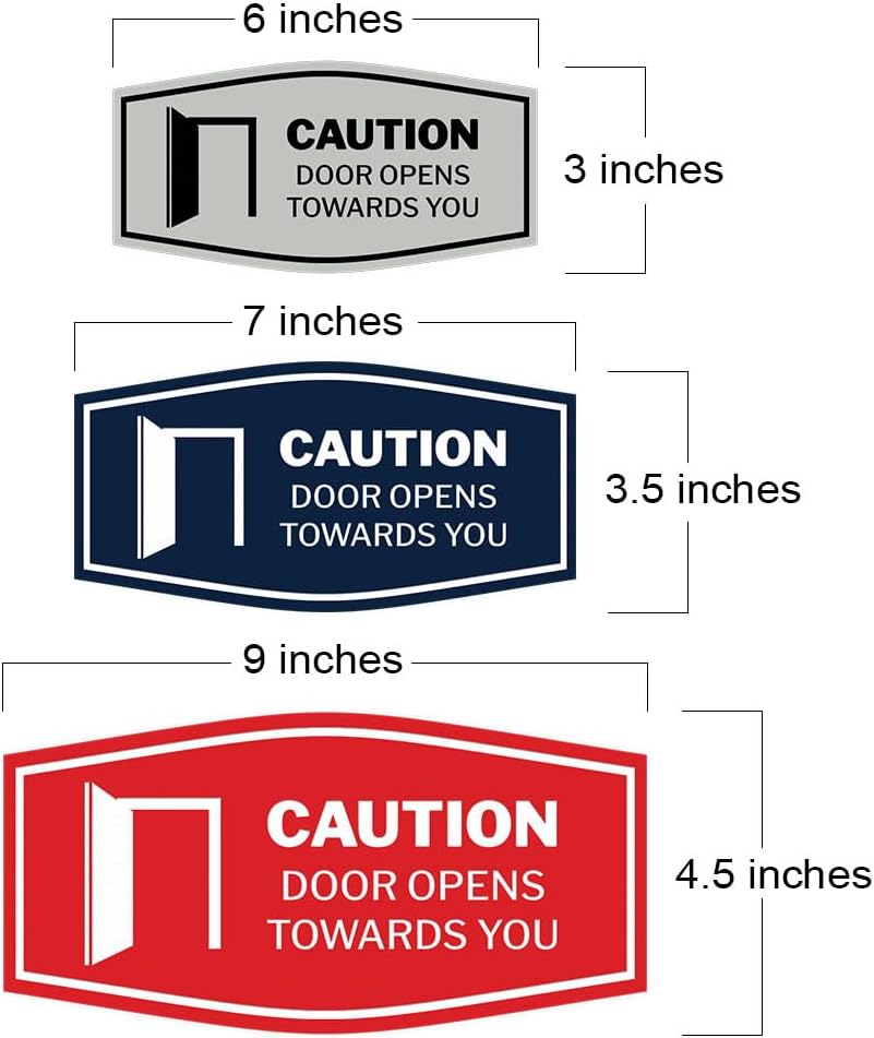 Signs ByLITA Fancy Caution Door Opens Towards You Sign (Brushed Silver) - Small (5 Pack)