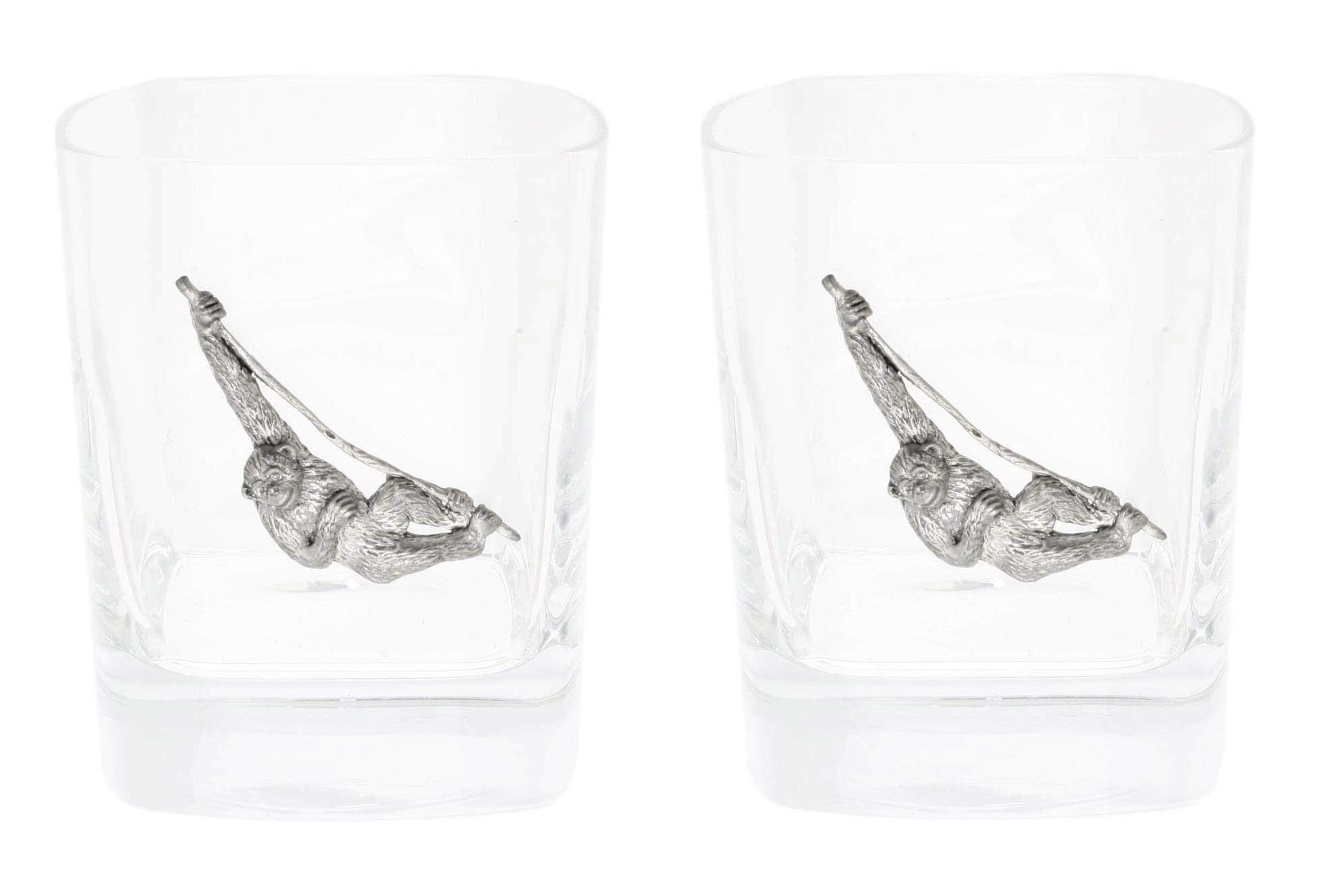 Gamekeepers Cottage gifts Chimpanzee Pair of Crystal Tumblers WT Whiskey Glasses Boxxed Gift 72