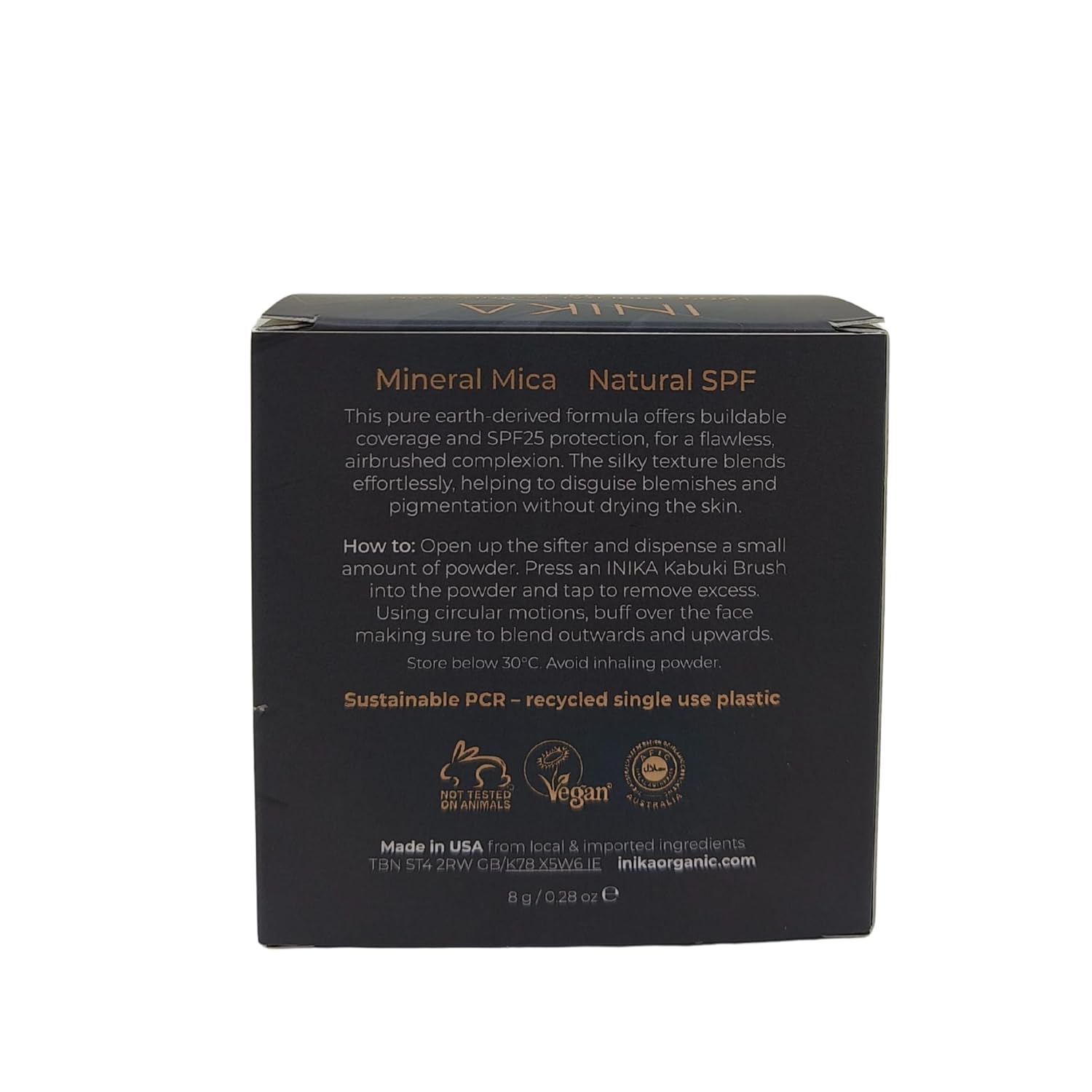 INIKA Organic Mineral Powder Foundation with SPF 25 - Vegan Makeup, Natural Looking, Buildable Coverage, Flawless Radiance & Glow, Blemish Coverage, Cruelty Free, Sustainable Packaging, Trust, 8g