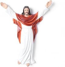 Jesus Wall Sculpture - 8.7 Inch Risen Christ Resurrection & Ascension Figurines Hand Painted White & Red Robe Catholic Statues for Inspirational Home Decor & Religious Gifts