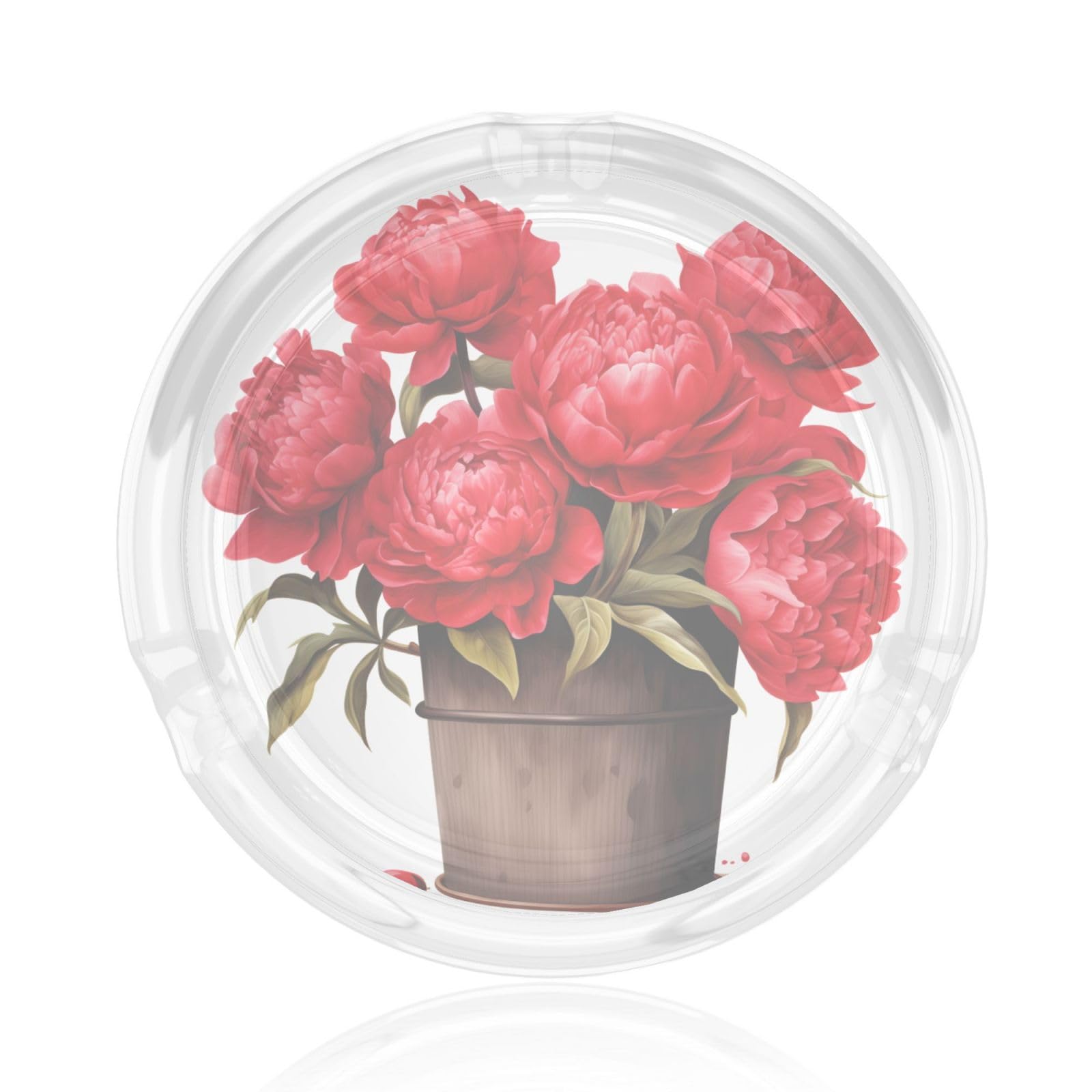 Red Peonies In A Wooden Bucket Glass Ashtray For Cigarettes Ash Trays Case For Home Office Decor