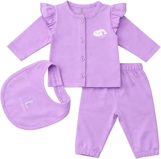 LULUPULU Newborn Baby 3-Piece Clothing Set – 100% Organic Cotton Soft Breathable Top & Bottom with Feeding Bib | Comfortab... Price In India
