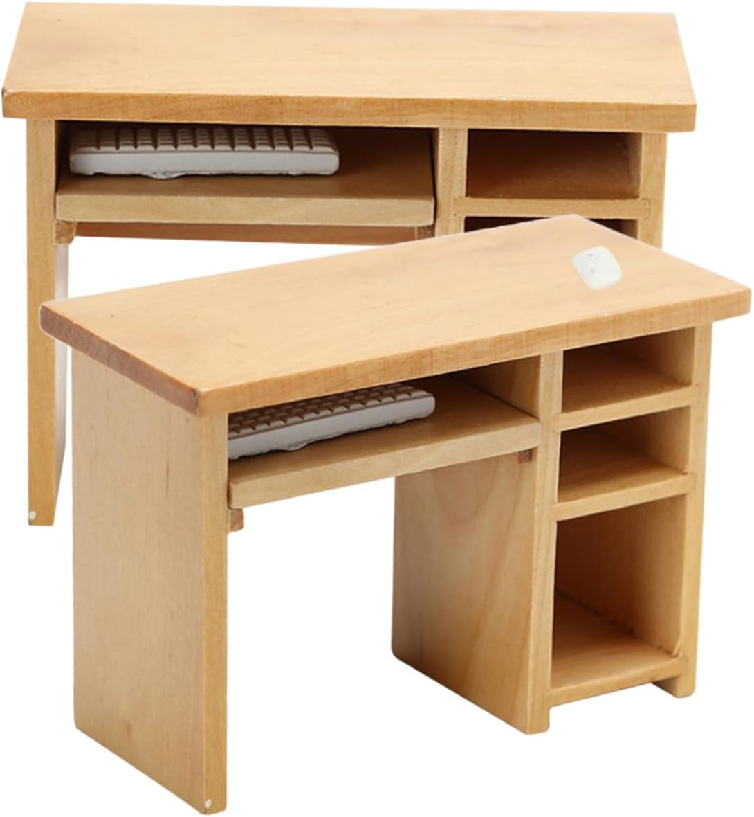 Generic 2 Sets Scale Miniature Dollhouse Furniture Wooden Computer Desk with Mouse Keyboard Dollhouse Accessories for Birthday Educational