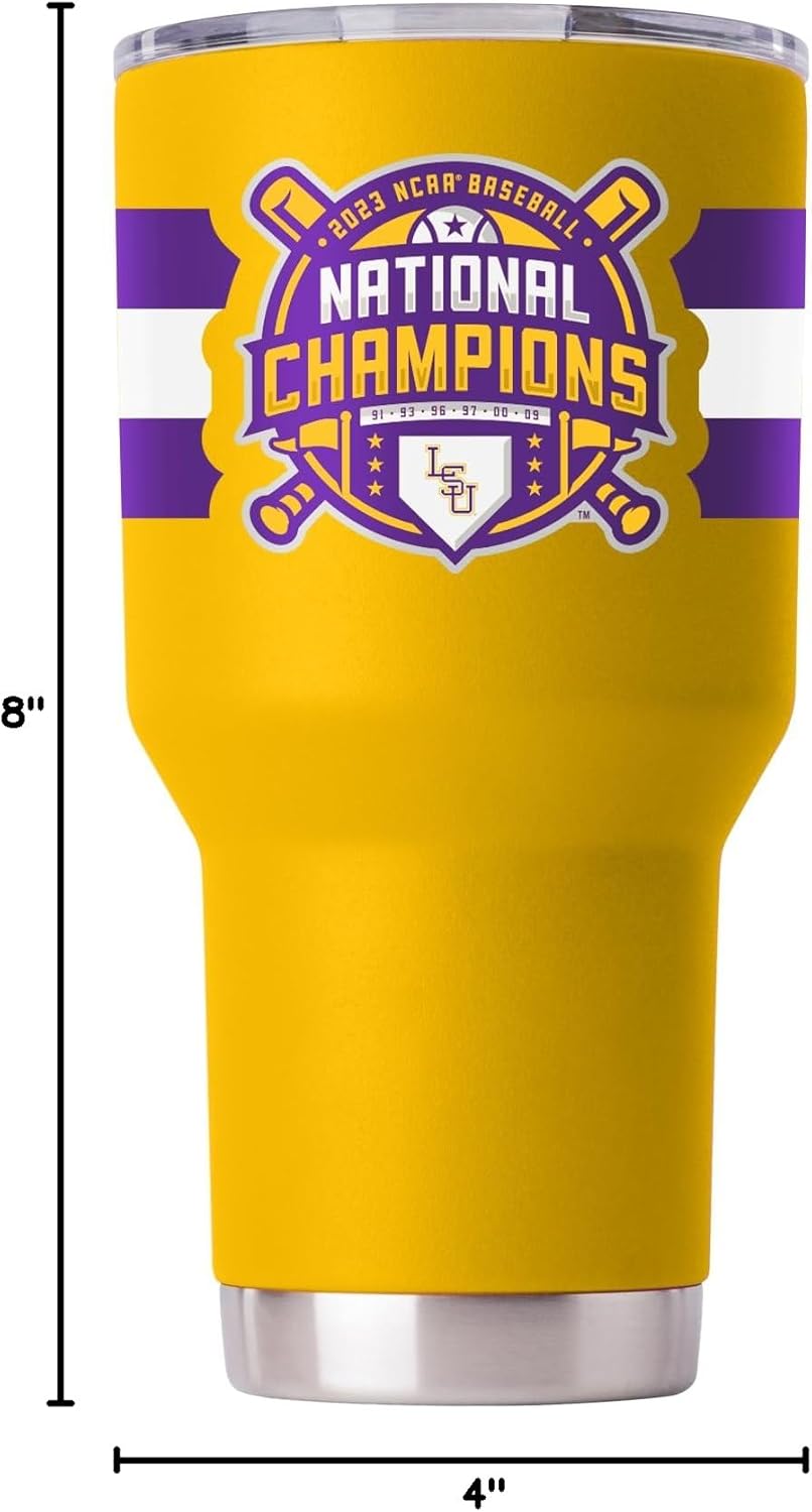 Gametime Sidekicks LSU 30oz Yellow Tumbler - Officially Licensed, 18/8 Stainless Steel, Double-walled - 2023 Baseball National Champions