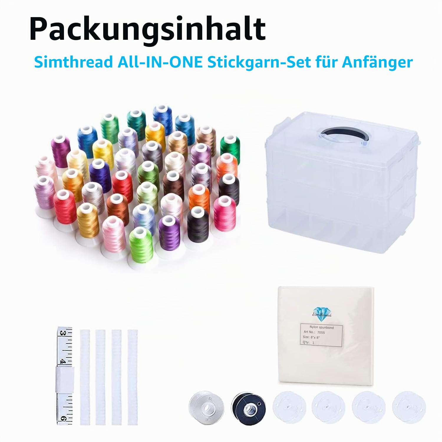 Simthread Maschinen-Stickgarn aus Polyester, 63 Farben, mit Kunststoff-Aufbewahrungsbox für Stickereien, Nähmaschinen
