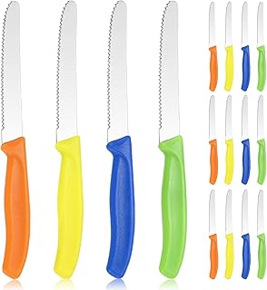BEWOS 4.4-inch Steak Knives of 16 - Steak Knife Set, Round Head Serrated Steak Knife, Stainless Steel Steak Knives, Kitchen Knife Set, Dishwasher Safe, Colorful Handle