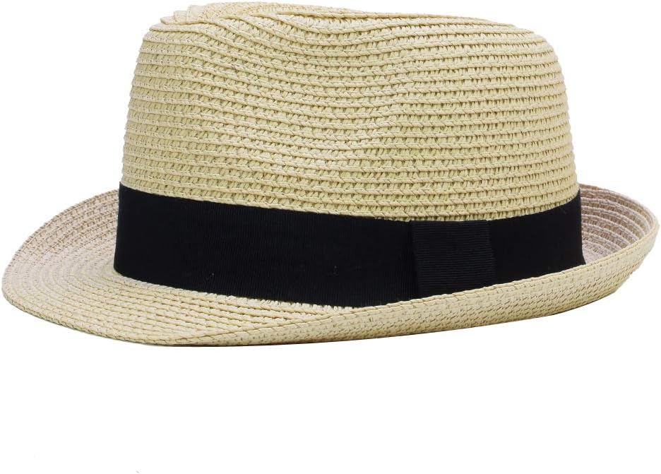 Kids Boys Girls Summer Panama Straw Fedora Hat Short Brim Beach Sun Cap