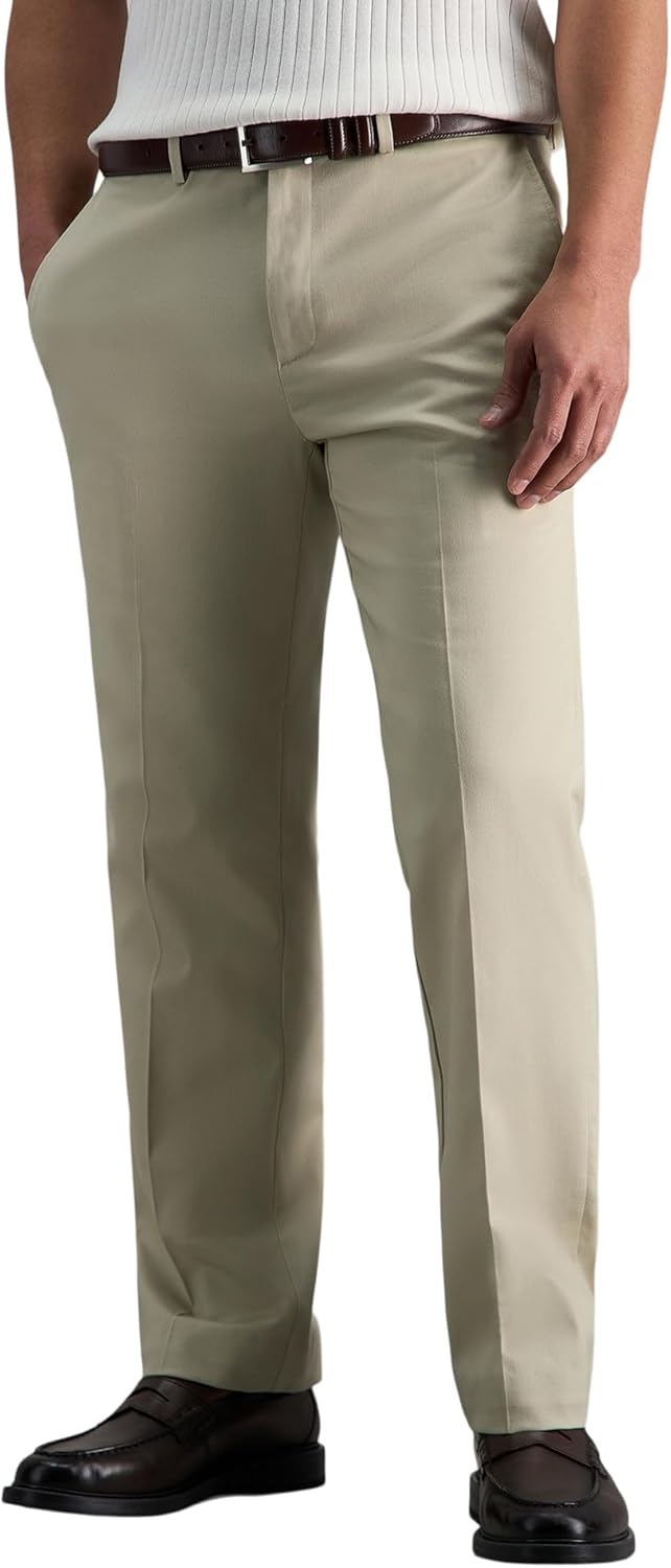 Haggar Mens Premium No Iron Khaki Straight Fit Flat Front Casual Pant