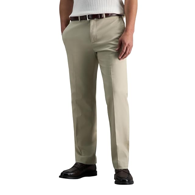 Haggar Mens Premium No Iron Khaki Straight Fit Flat Front Casual Pant