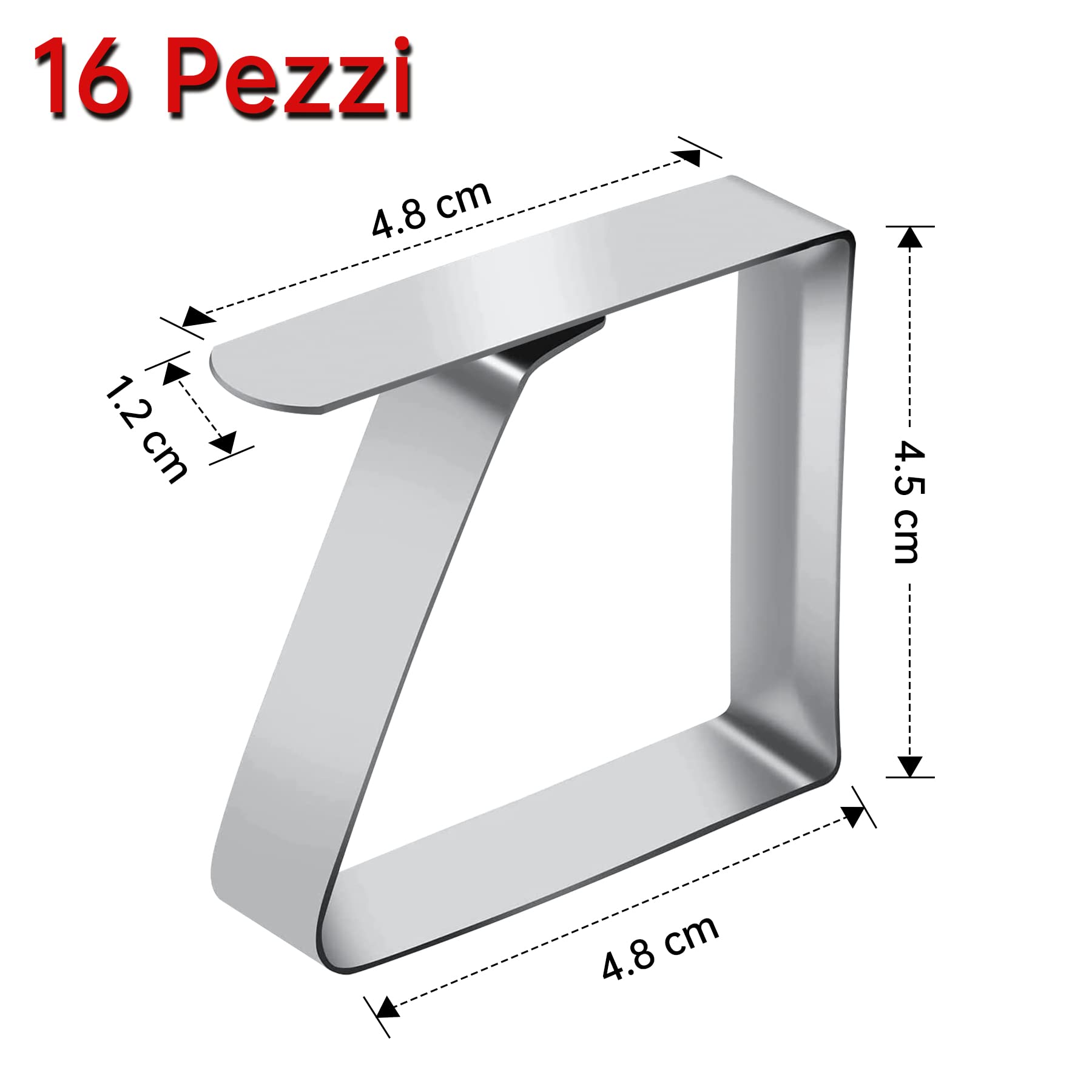 Clip Per Tovaglia Brelet In Acciaio Inox - 16 Pezzi, 5x4cm, Per Tavoli Fino A 3cm Spessore, Picnic E Eventi