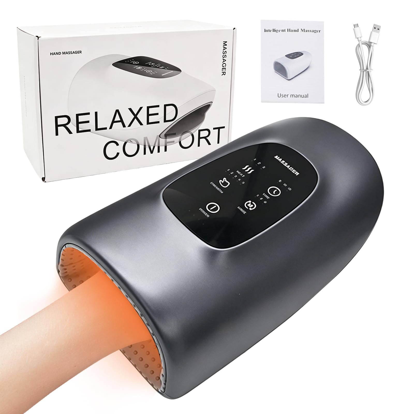 Massaggiatore elettrico per le mani, senza fili, con 3 massaggi, 3 temperature, 5 livelli di pressione, massaggiatore per dita, il miglior regalo per la famiglia e gli amici (grigio)
