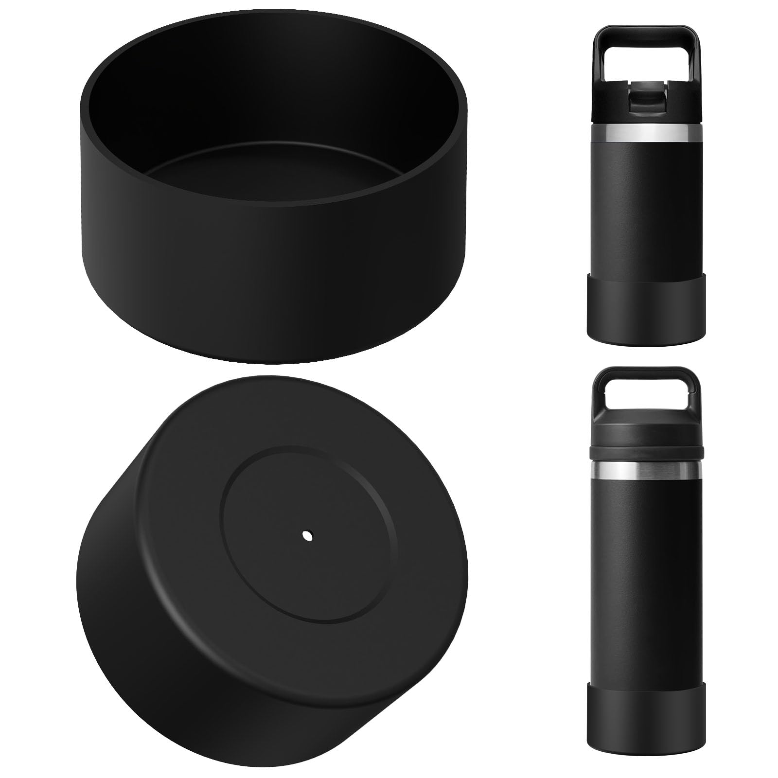 Linkidea Water Bottle Boot Compatible with YETI Rambler Jr. Kids 12oz, Rambler 12oz/18oz, Yonder 20oz/25oz, Silicone Anti-Slip Bottle Bottom Sleeve Bumper Protector (Black / 2 Pack) — image 1