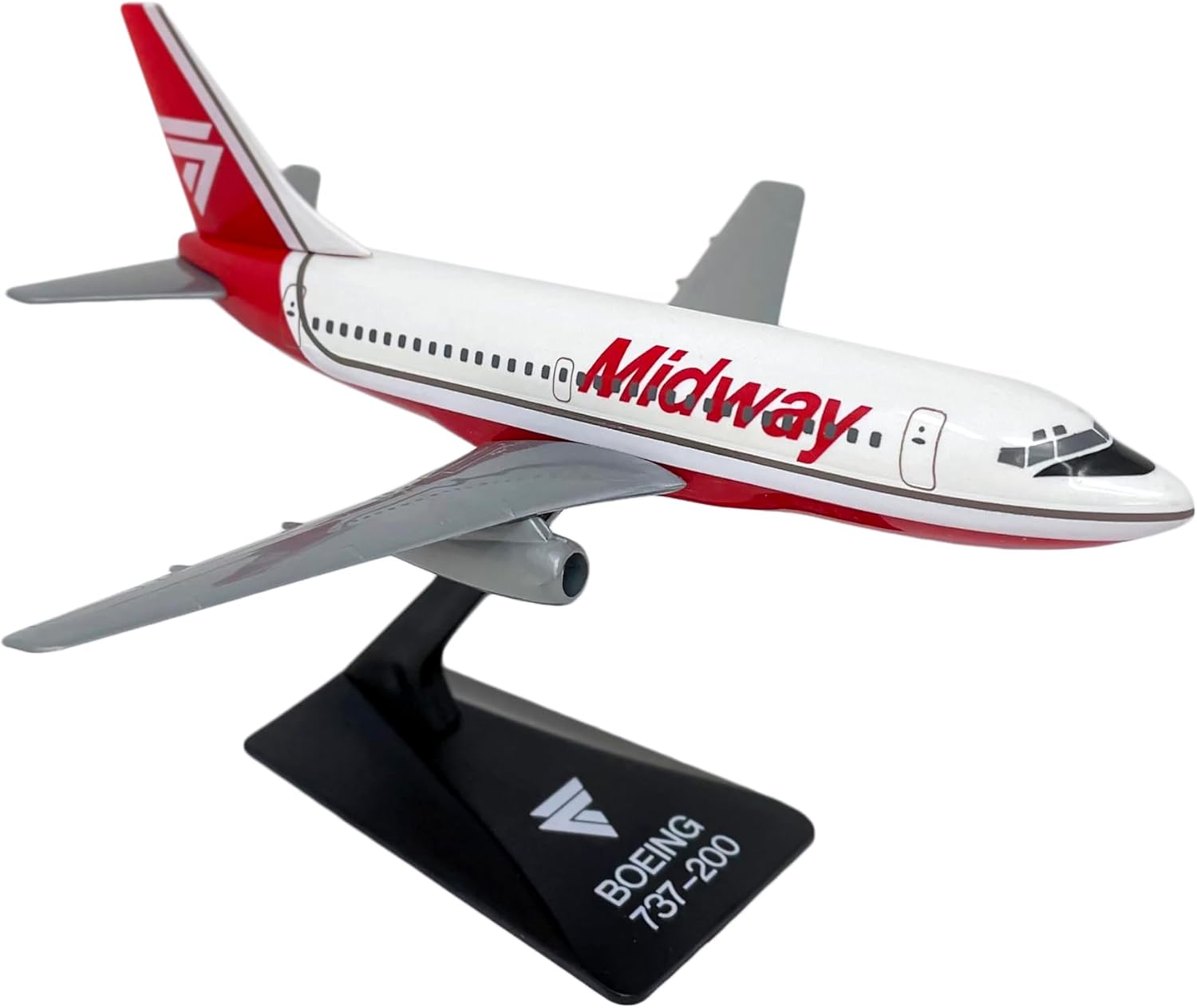 Midway (84-93) Boeing 737-200 1:180 Scale - Plastic Snap-Fit Model Airplane - Collectible Replica of Midway Airlines Aircraft - Part# ABO-73720F-002